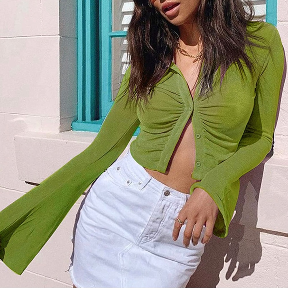 Long sleeve button down crop top